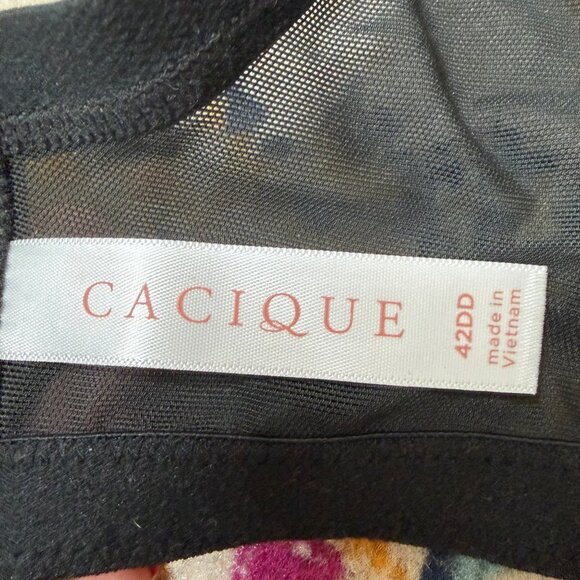 Cacique Unlined Full Coverage Lace Underwired Bra Womens Size 42DD Black Sexy - Picture 5 of 7